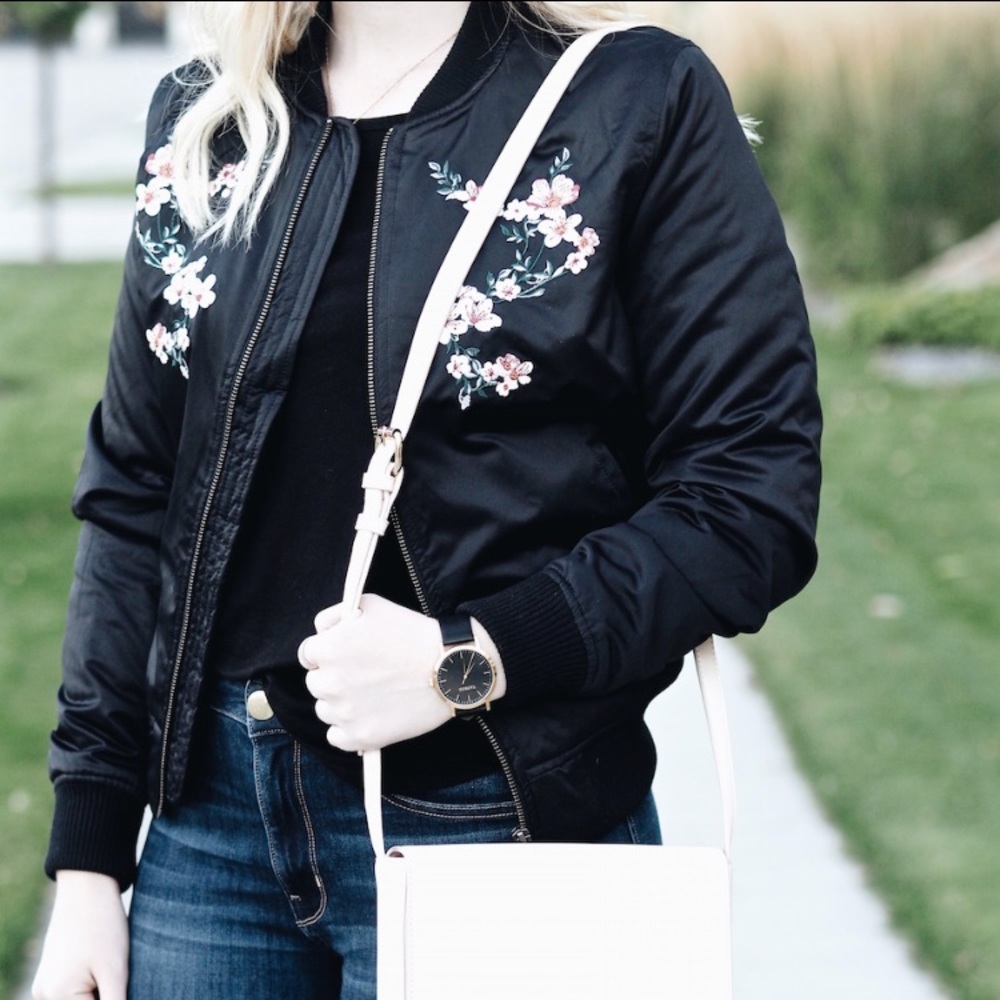 Embroidered Bomber Jacket 🌸 Size Small - Picture 2 of 5